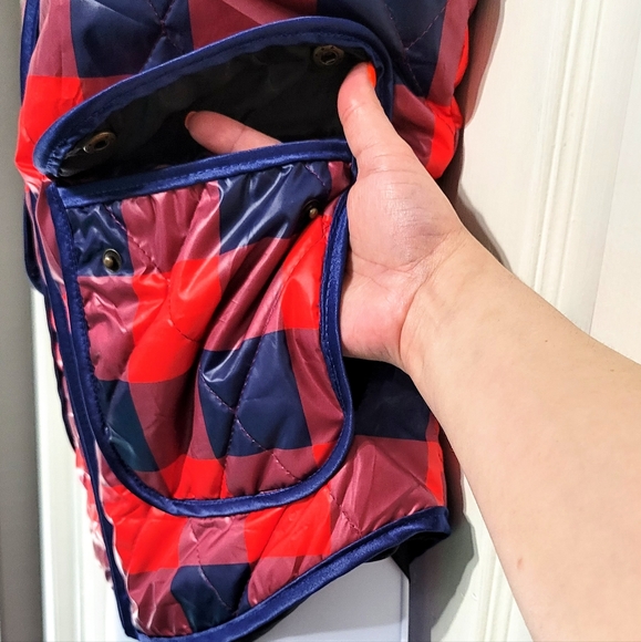 Sign Here Checkered Puffer Vest Unique Red Blue Mauve Plaid Buffalo Chec… - Picture 5 of 6